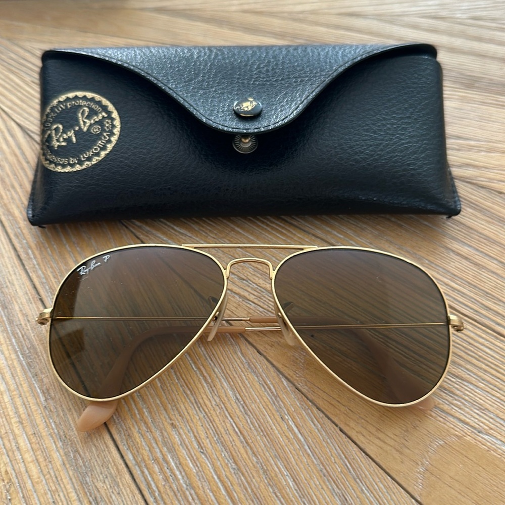 Ray-Ban Aviators Gold & Tan, Polarized Sunglasses